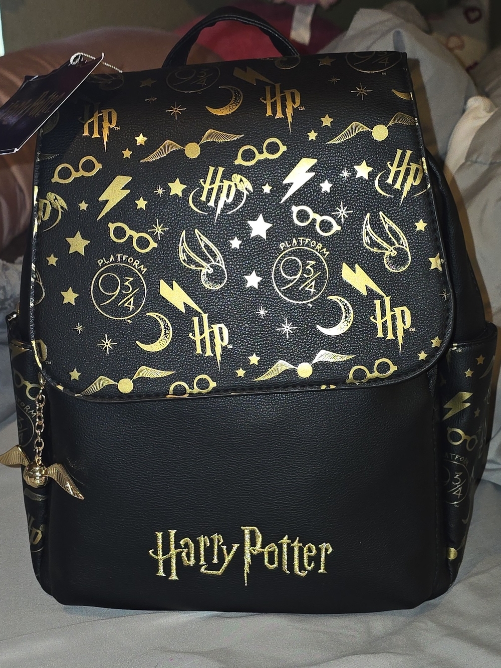 Harry Potter x Primark Backpack Black & Gold Faux Leather NWT